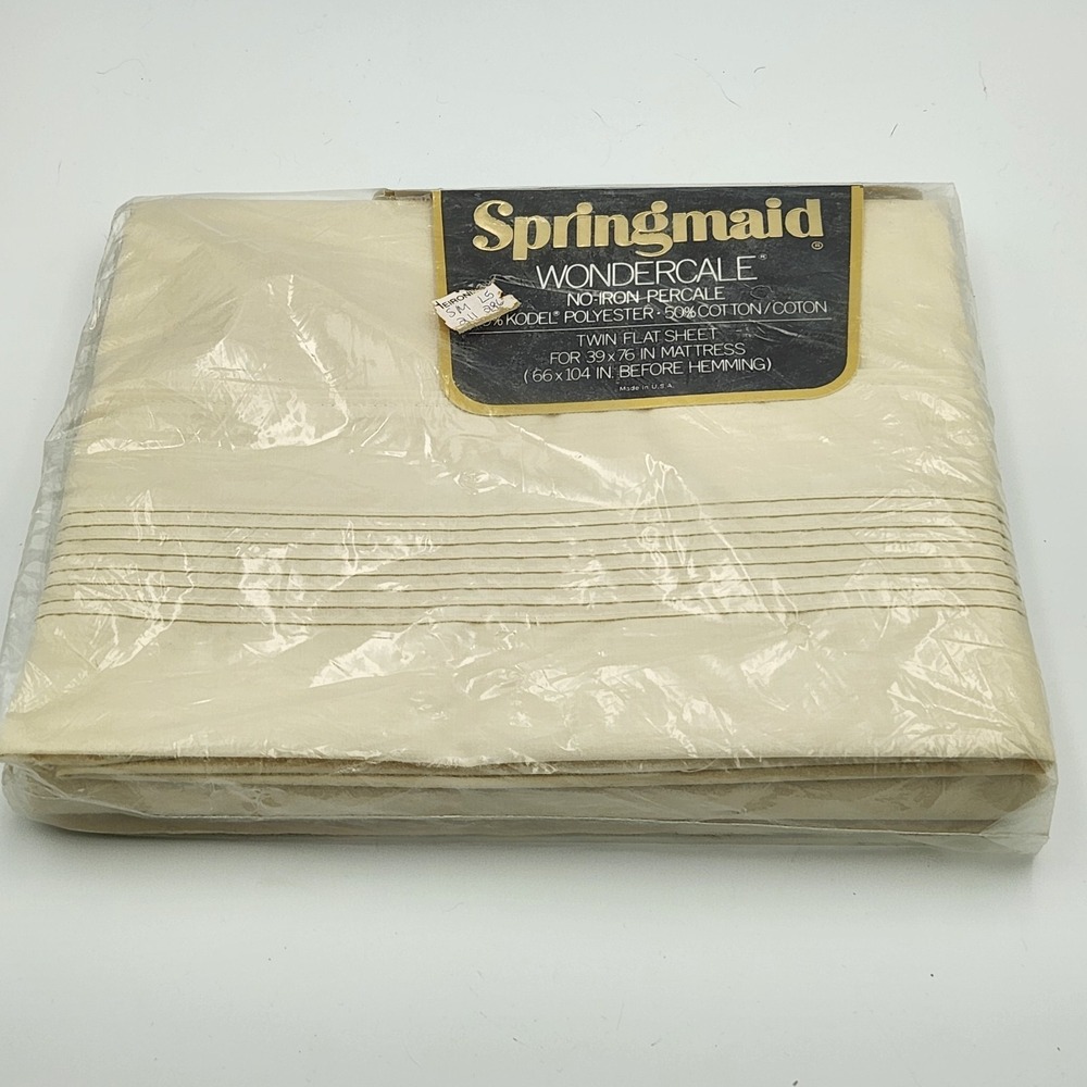 Vintage Springmaid Wonderale No Iron Percale Twin Flat Sheet Ivory Cream Solid